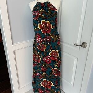 LOFT Green and Red Maxi Dress